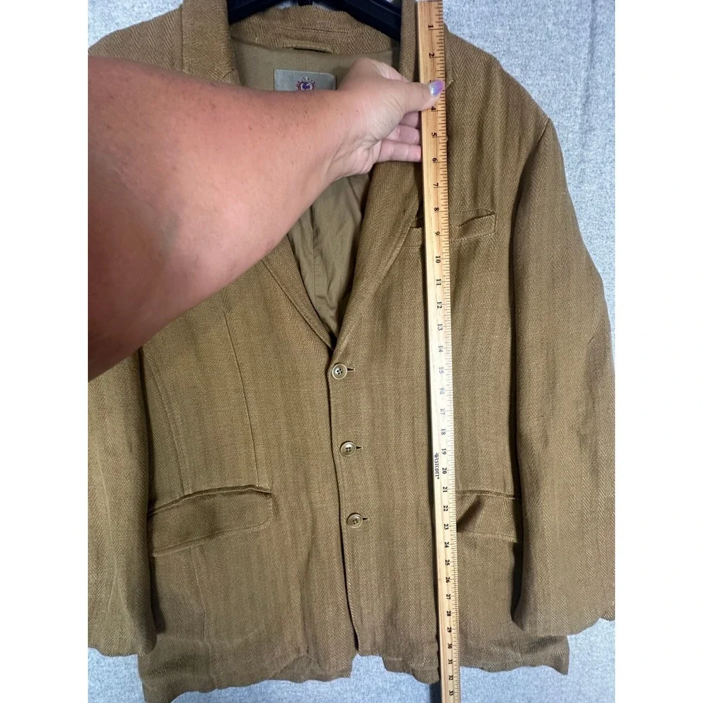 VTG Territory Ahead Linen Silk Blazer Mens Large Brown Herringbone Sport Coat